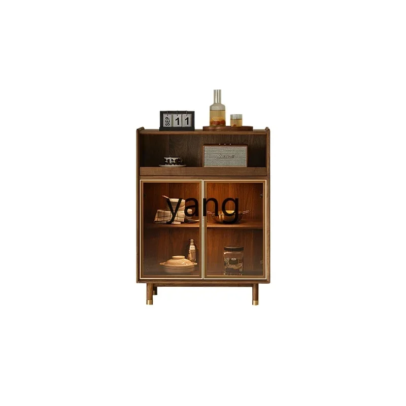 

Yjq Solid Wood Wine Cabinet Household Light Luxury Black Walnut Storage Organizer Display Cabinet Guest Restaurant