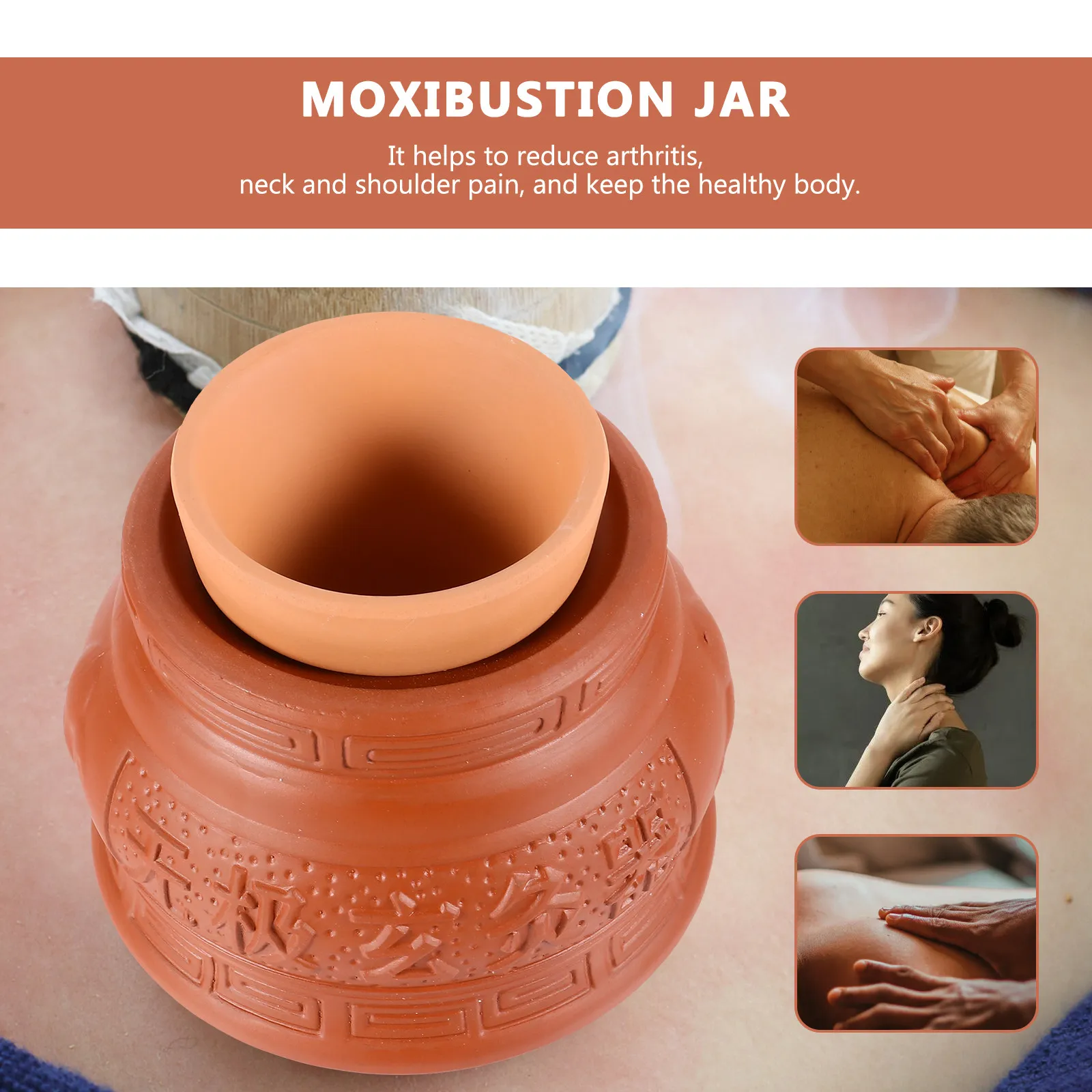 1Pcs Red Porcelain Moxibustion Pot Portable Lightweight Ergonomic Adjustable Elastic Band Double Layer Anti-Scald Care