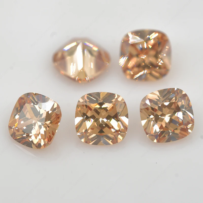 3x3-15x15mm Champagne Cushion Cut Shape Loose CZ Stone Brilliant 5A Synthetic Gems Cubic Zirconia DIY for Jewelry