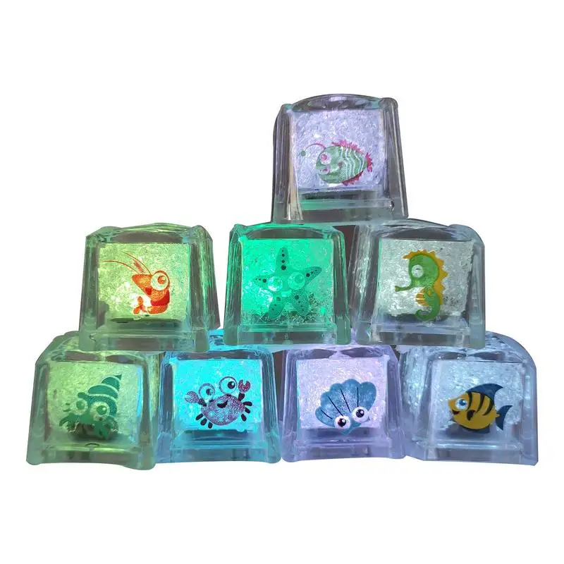 8 stks/set Ijsblokjes Vorm Babybadje Speelgoed LED Light Up Badspeelgoed Veelkleurige Badblokjes Oplichtende Badblokjes Voor Babybadje Speelgoed