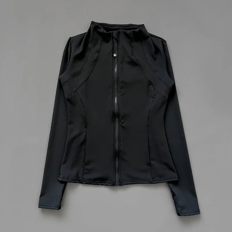 Ropa de yoga para correr con cuello levantado, chaqueta deportiva con cremallera, prendas de vestir exteriores de manga larga, top ajustado, ropa de protección solar