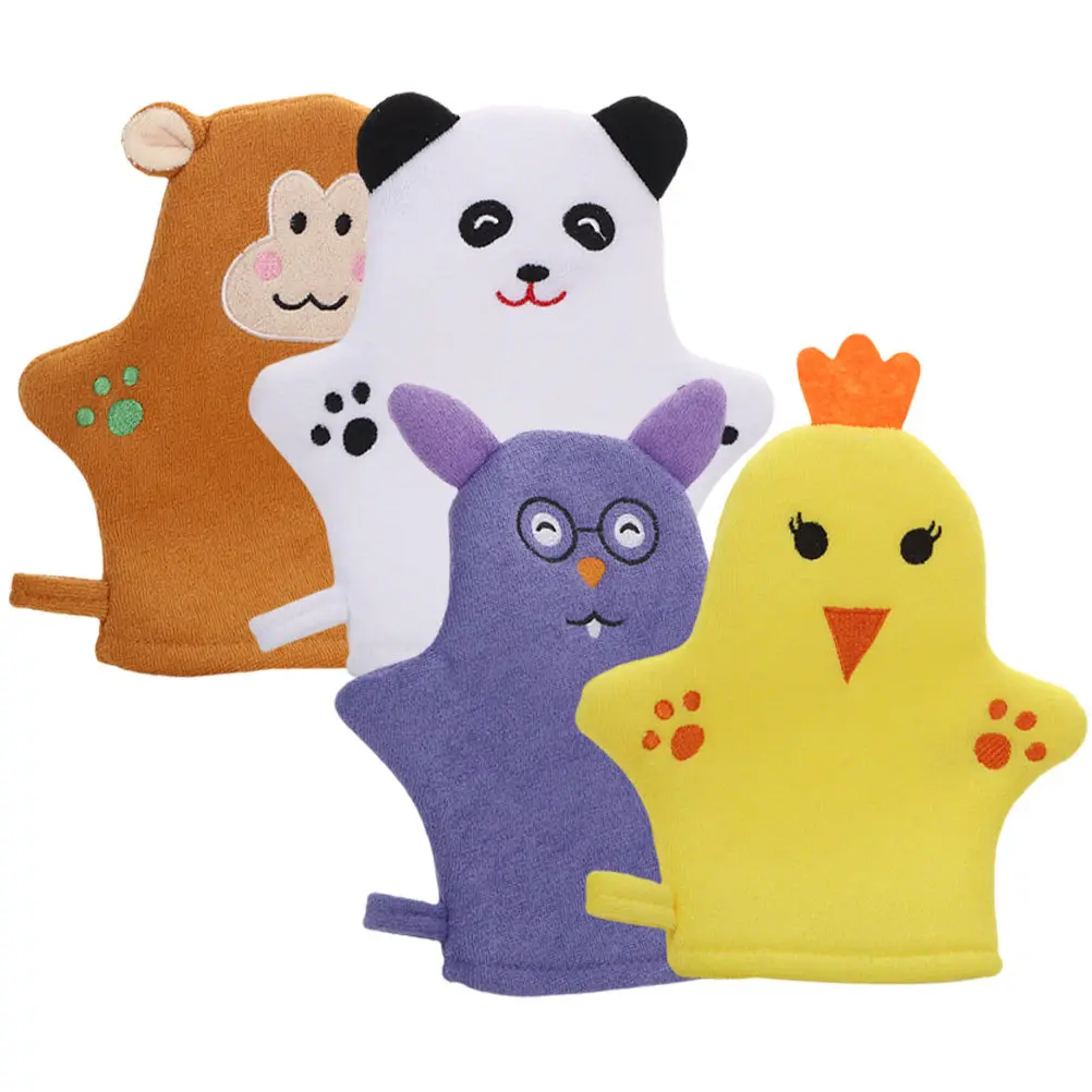 4Pcs Cartoon Bath Gloves for Toddlers Exfoliating Shower Mitts Skin-Friendly Body Cleaning Gloves Portable Back Scrubber Bathing