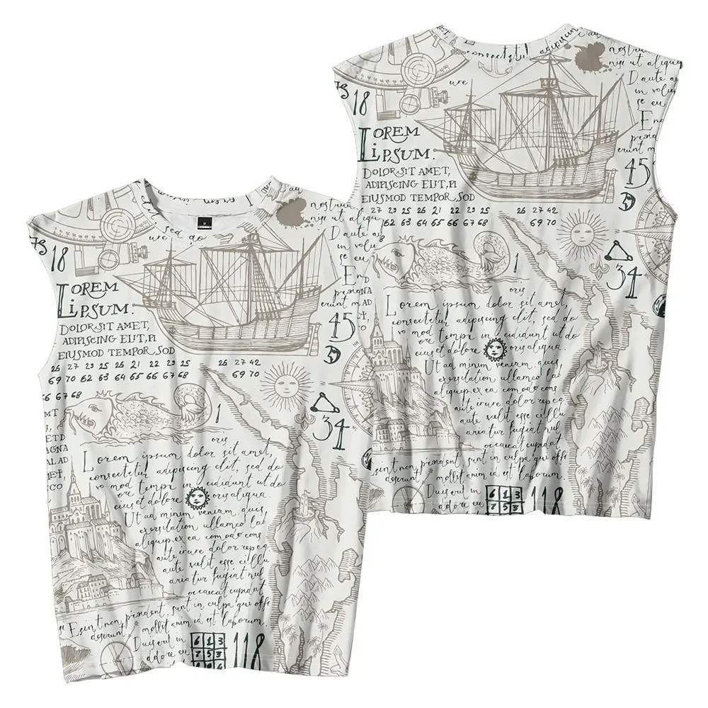 

Nautical Anchor Graphic Tank Top Mens Vests Retro Map Printed Sleeveless Vintage Summer Holiday Tops Bodybuilding Casual Shirt