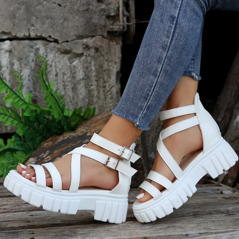 Fashion Chunky High Heels Roman Sandals for Women 2024 Summer Ankle Strap Plarform Sandals Woman Strap Thick Heeled Party Shoes