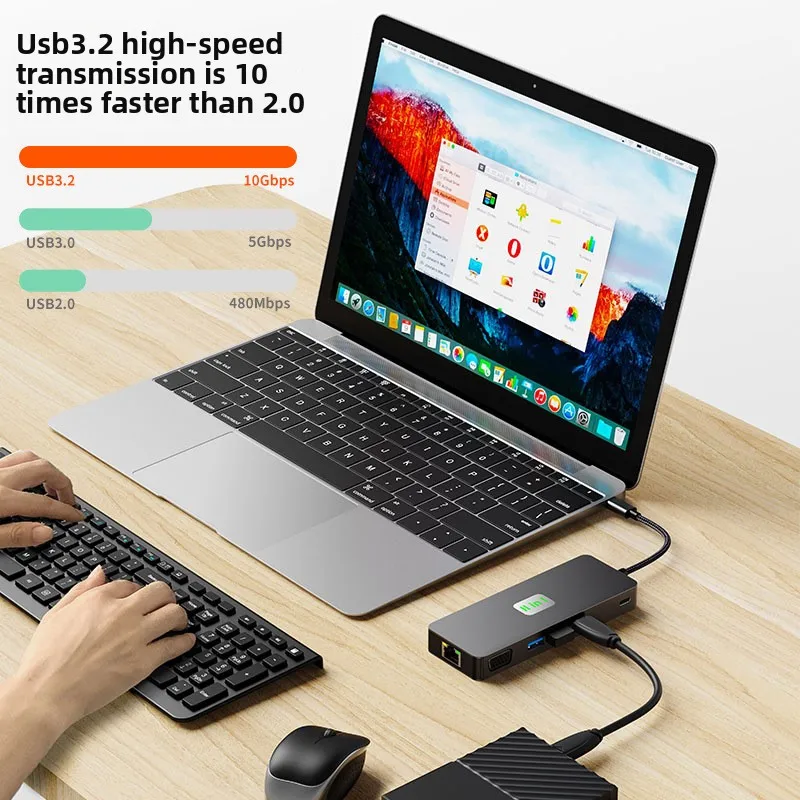 USB Hub3.2 Docking Station Type-c High Definition + DP + VGA Three-screen Different Display MST Multi-screen Docking Station
