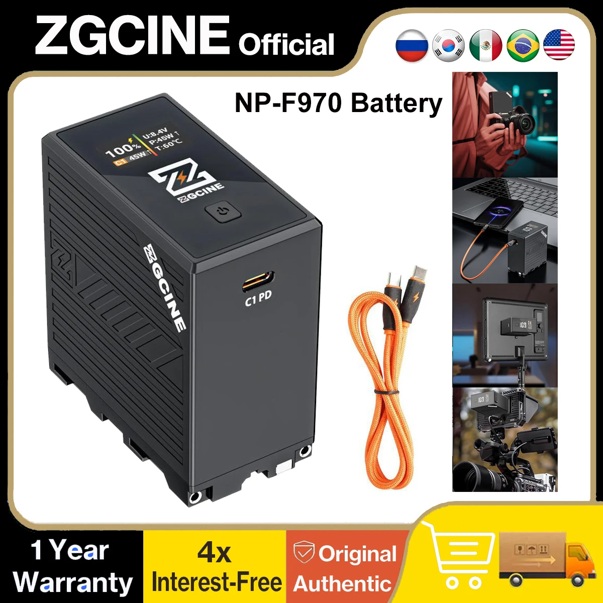ZGCINE BT-NPF970 バッテリー 9600mAh 70Wh USB-C PD 36W 急速充電