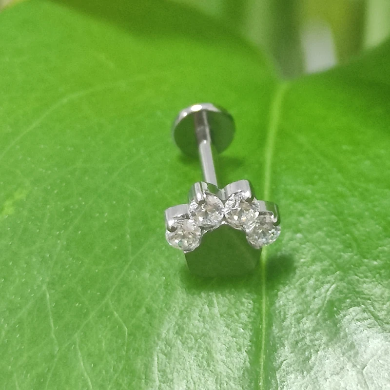 G23 Titanium 16G Ear Studs Zircon Puppy Paw Print Internally Threaded Labret Tragus Cartilage Piercing Nail Earring Body Jewelry