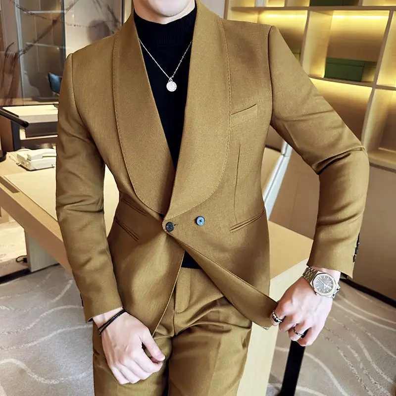 LE354Casual suit handsome suit two-piece wedding toast banquet dress trendy green fruit collar men