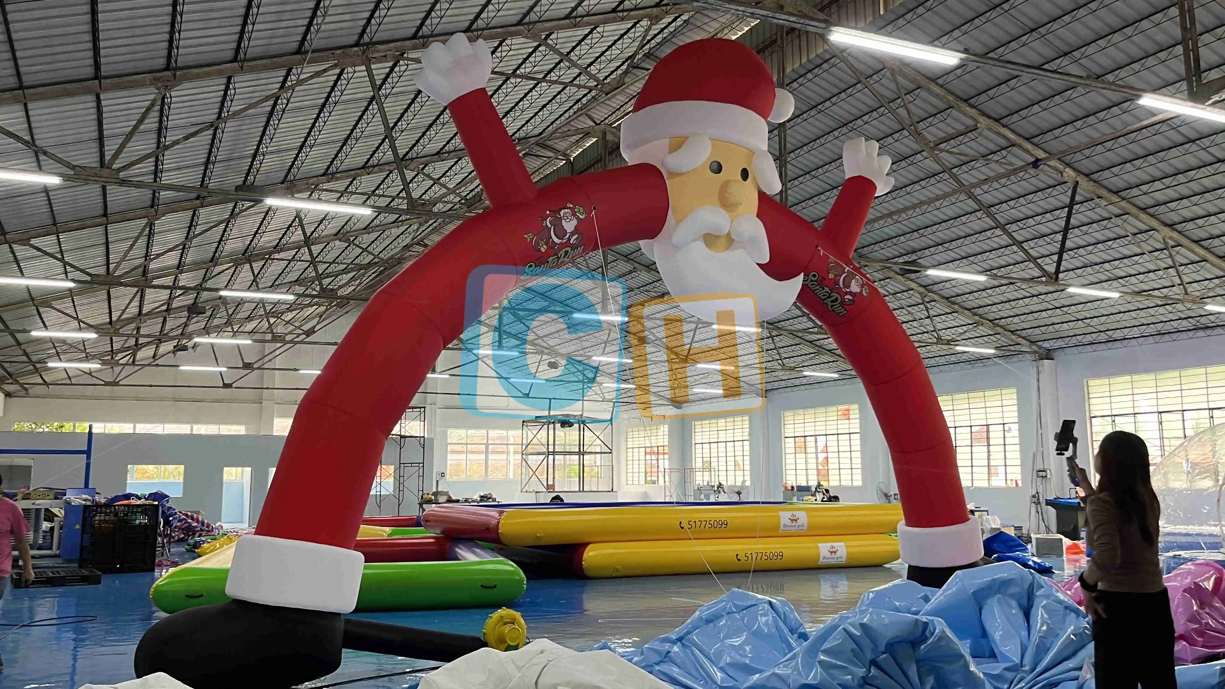 Arco inflable de PVC de Papá Noel para entrada, arco festivo para Navidad, alegría mágica, promoción al aire libre, soplador de aire Digital LED