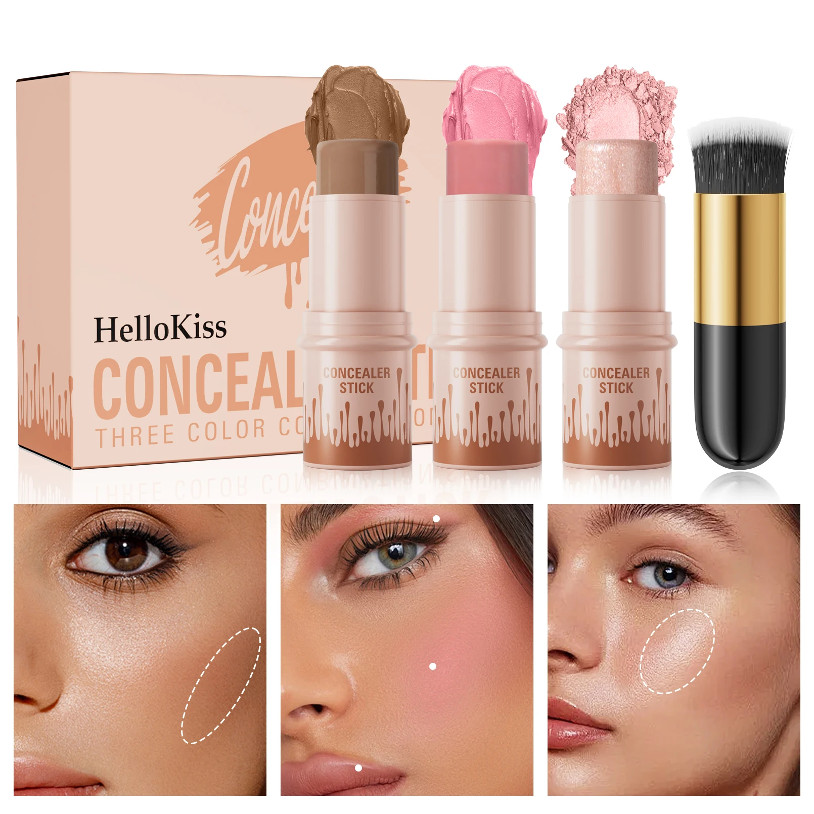 4 pezzi trucco viso contorno bronzer stick evidenziatore multifunzionale schiarente baco da seta fard rossetto crema modifica correttore