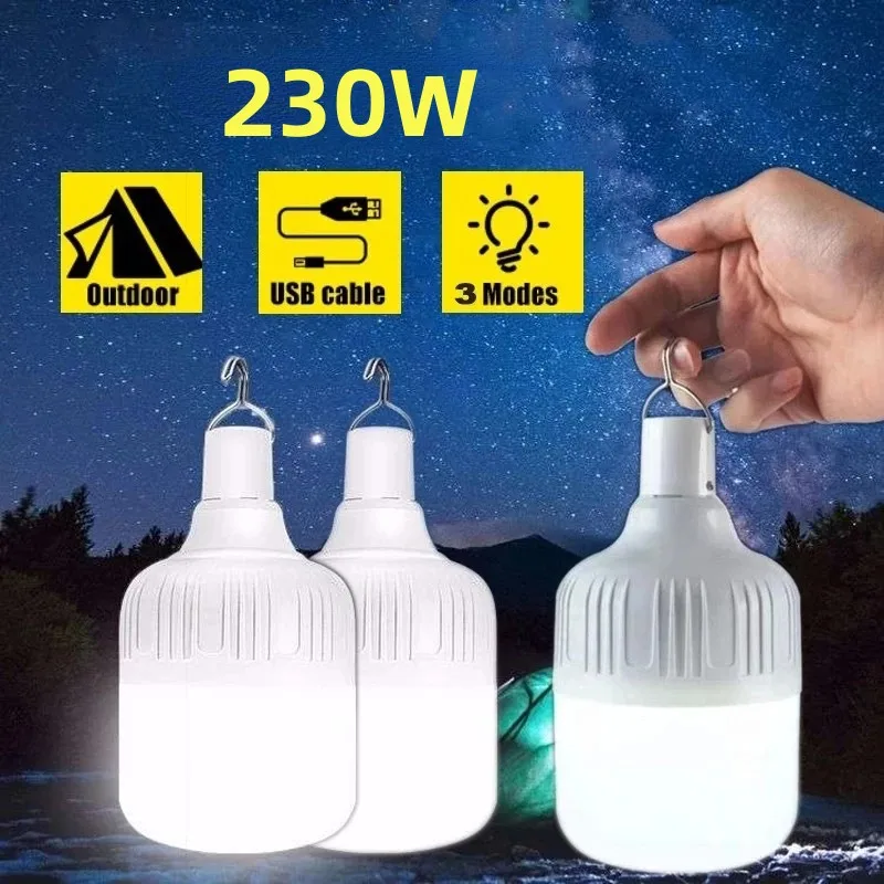 

230W Portable Tent Lamp Battery Lantern BBQ Camping Light Outdoor Bulb USB LED Emergency Lights for Patio Porch Garden