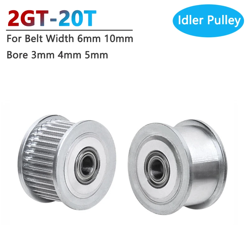 

1pc GT2 2GT 20 Teeth Synchronous Timing Idler Pulley Bore 3/4/5mm with Bearing for 6/10mm Belt 3D Printer Parts Anodizing