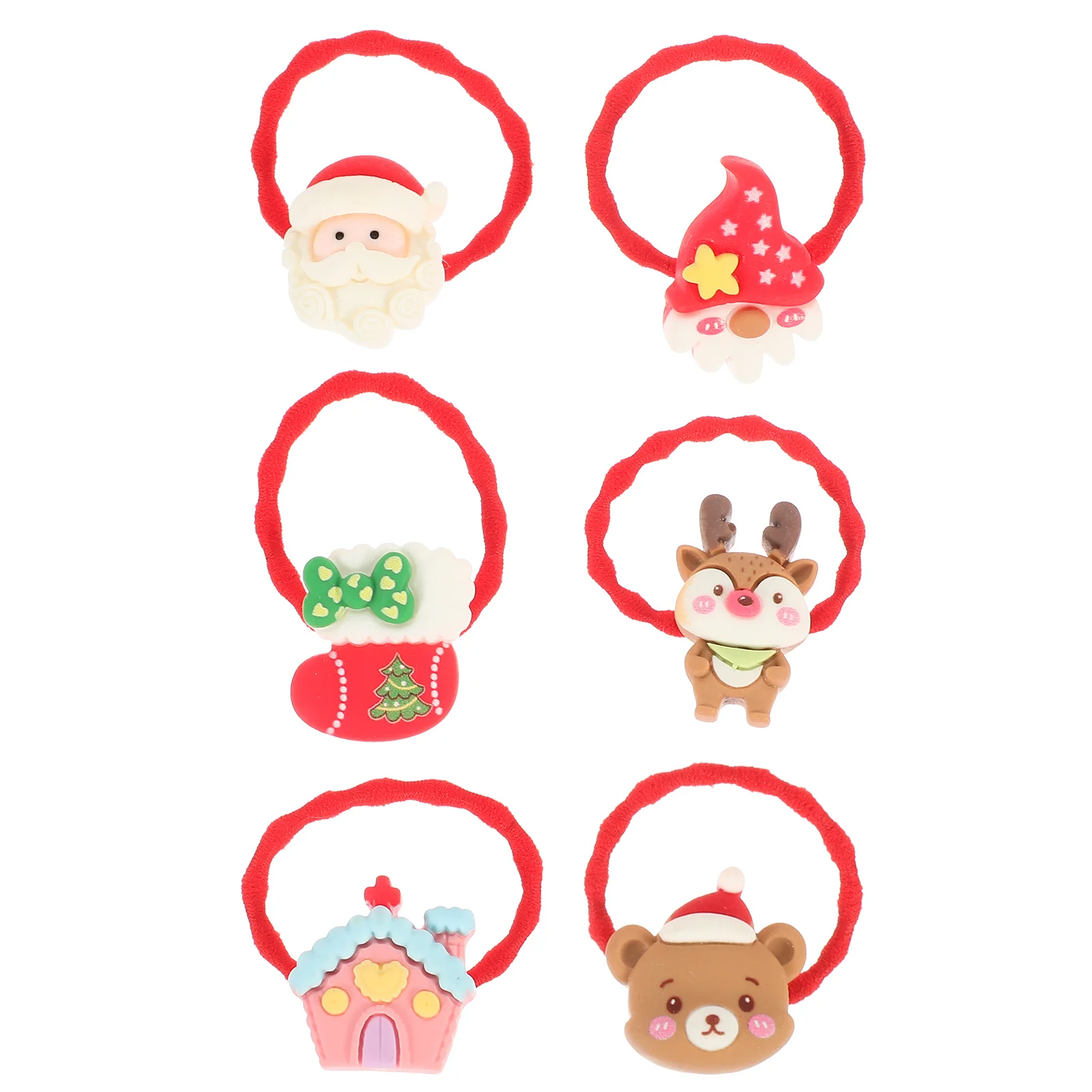 

6pcs Christmas Ties Girls Rings Xmas Bands Elastic Ponytail Holders Holiday Hair Accessories Decorative Hair Ropes