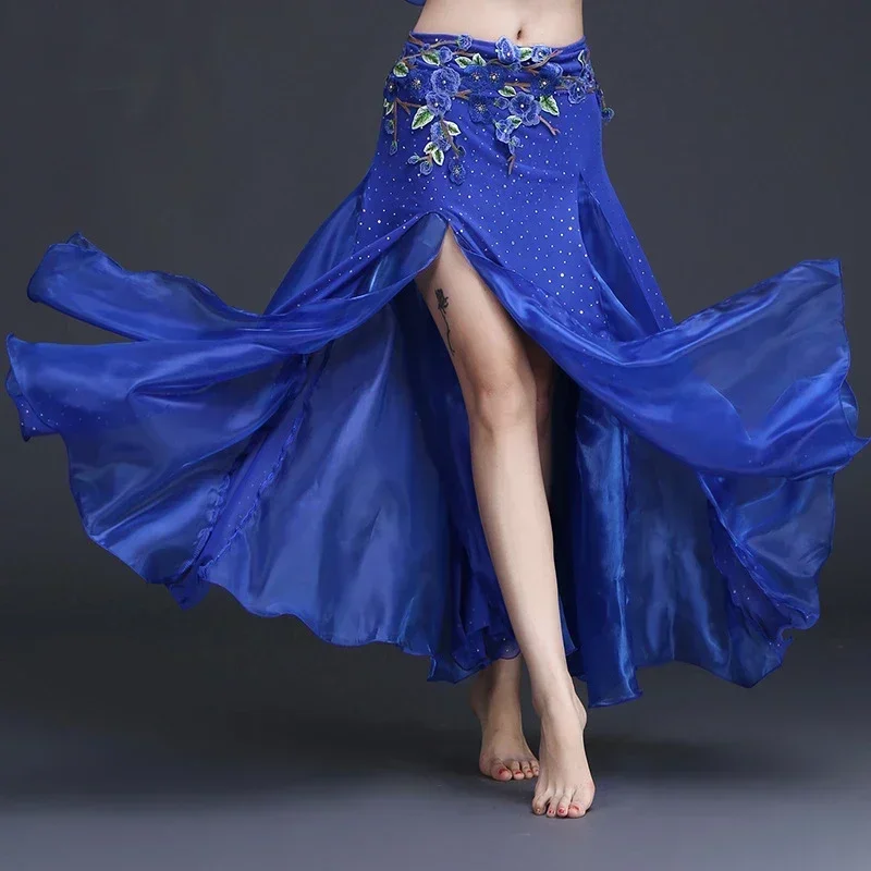 

Female Belly Dance Skirt Dance New Indian Dance Bellydance Red Stage performance Slit Long Skirt Costume Bottoms Female Adult