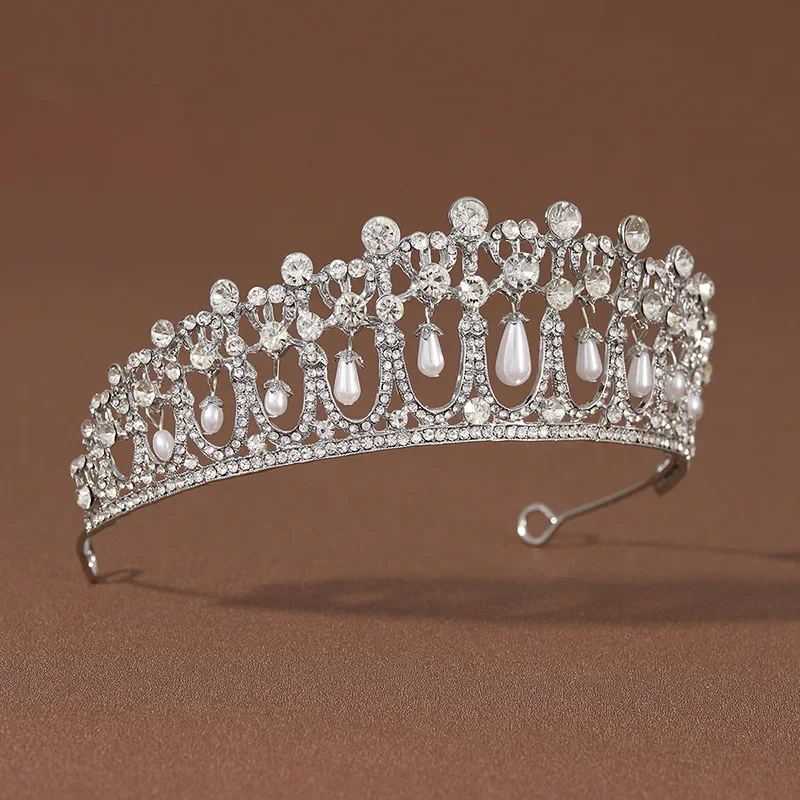 Crown Headpiece Princess Pendant Hairband for Women Vintage Style Adult Birthday Wedding Evening Dress Hair Accessory