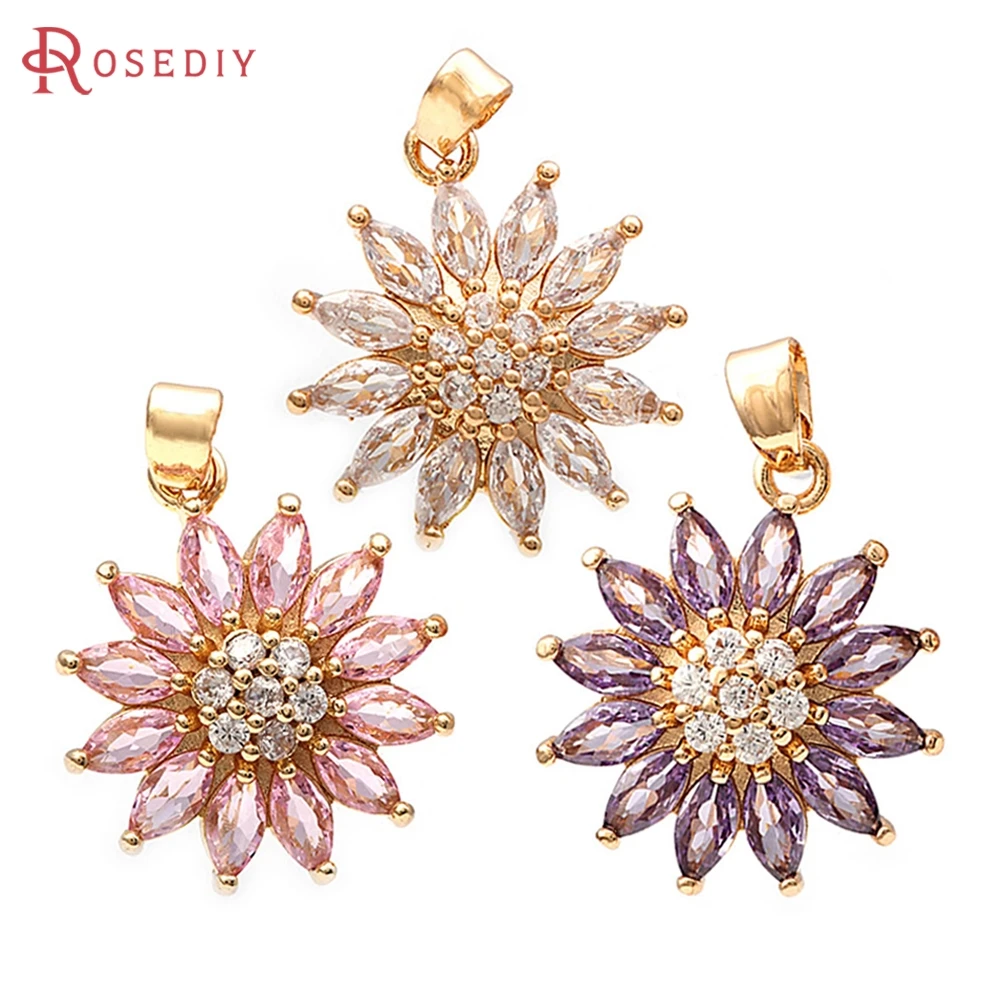 

4PCS 18K Gold Color Brass and Zircon Sunflower Necklaces Charms Pendants High Quality Diy Accessories Jewellery Making Materials