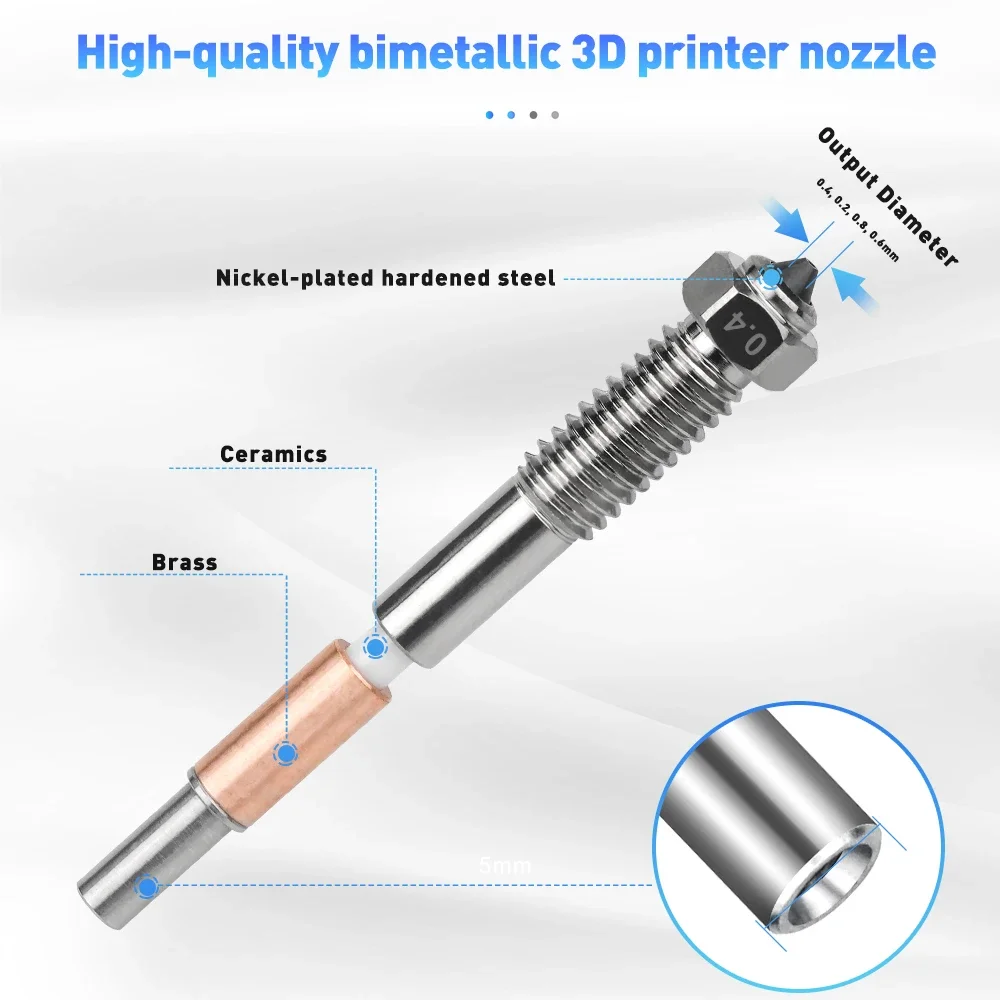 Düse für QIDI Plus4 Q2/Q2C Bimetall-Hotend-Düsen 0,2/0,4/0,6/0,8mm Keramik-Isolierung Integration 3D-Drucker-Zubehör – Detail 12
