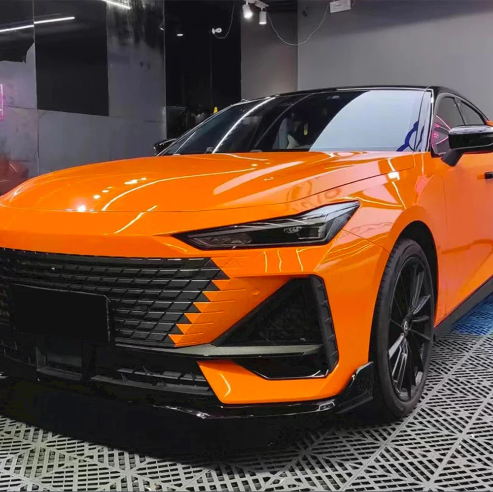 Glossy Orange Car Wrapping Film PET Car Sticker Vinyl Film Auto Decal Bubble Free Car Accessories Exterior Interior Decoration