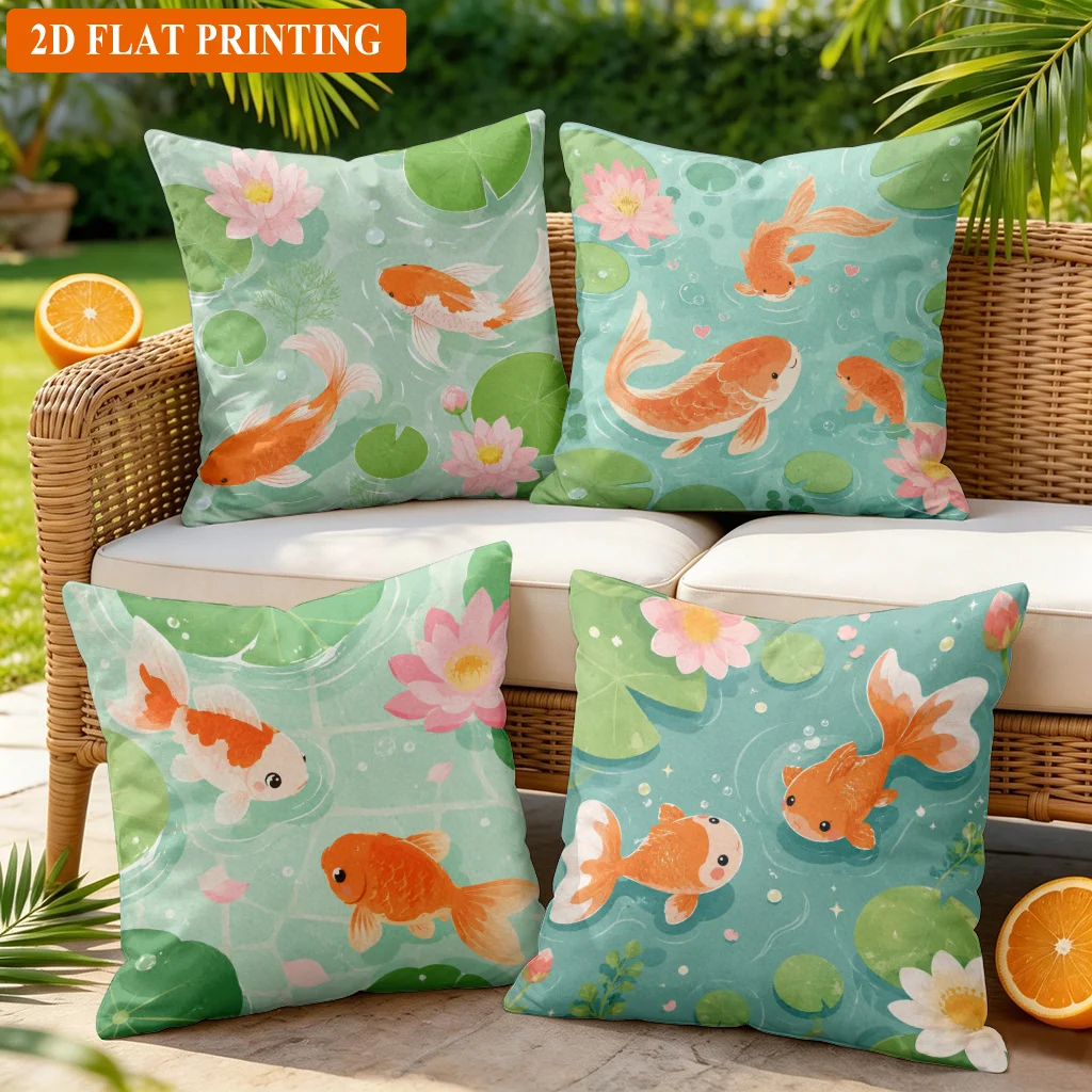 4pc Tropical Floral Fish Pillow Covers Cushion Set for Sofa Throw Pillows Summer Coastal Home Decor Printed