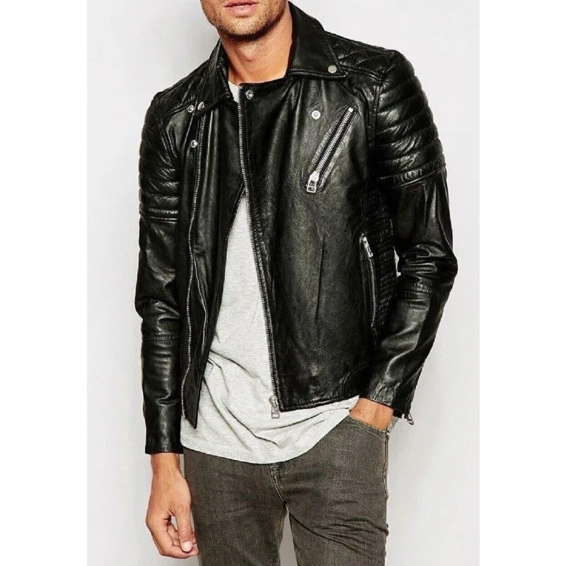 Men's Black Leather Jacket 100% REAL LEATHER Biker Leather Jacket