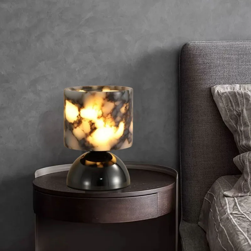 

Natural Stone Night Light Black Metal Base G9 Bulb New Style Art Deco For Bedroom Parlor Atmosphere Lamp