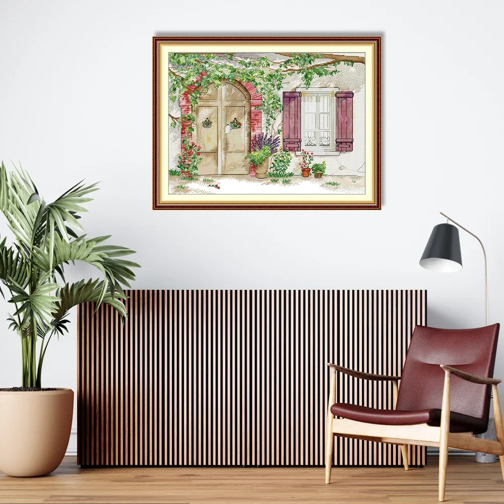 Joy Sunday Cross Stitch Kit Afternoon Courtyard HD Pattern Aida 16/14/11CT Counted Printed Canva DIY Embroidery Kit Craft Kit