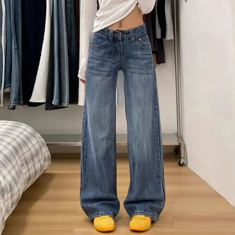 Women's pants 2026 autumn loose straight leg jeans women's clothing American pear shaped wide leg long pants