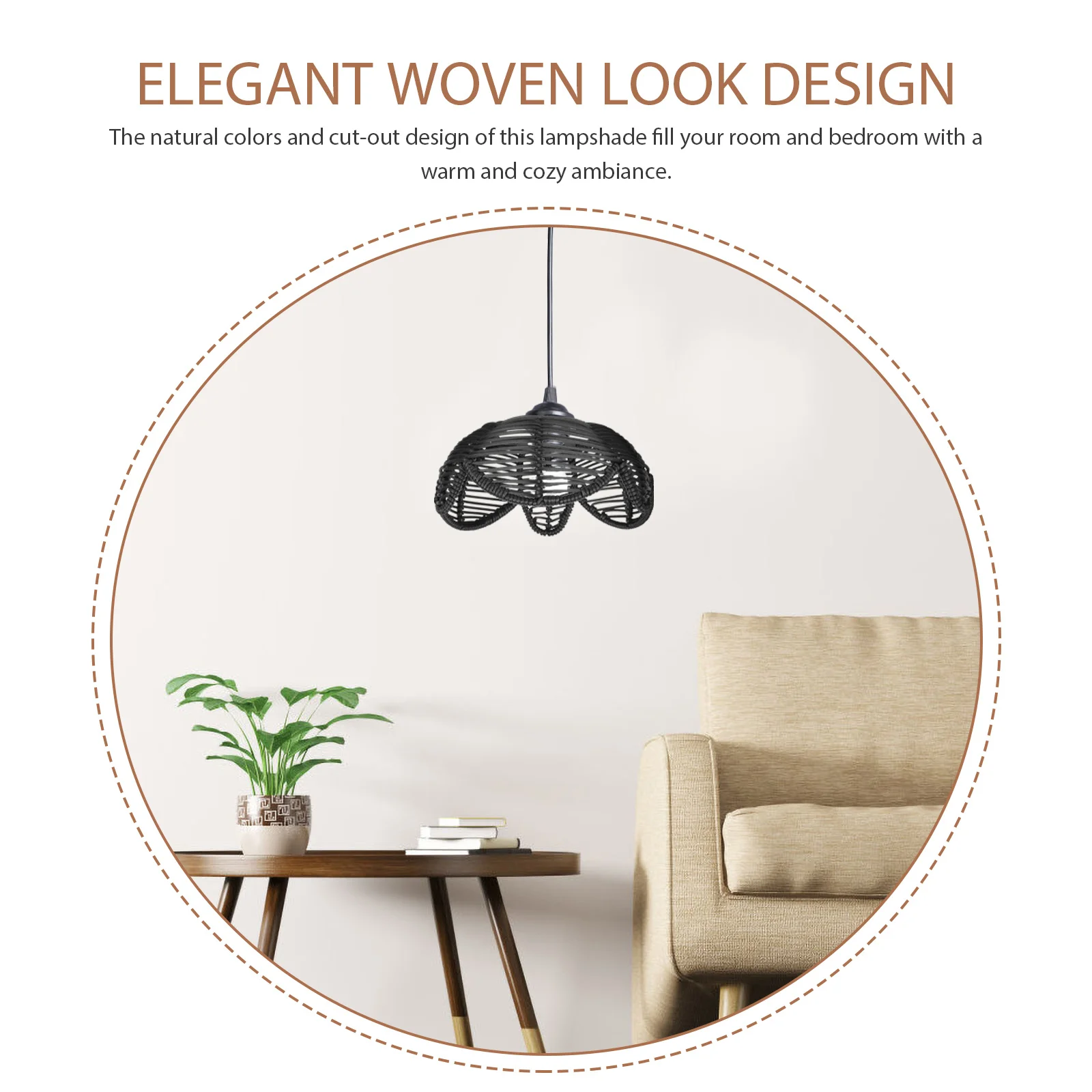 

Woven Lampshade for Ceiling Light Vintage Imitation Rattan Lamp Cover Pendant Fixture Home Decor Black Rustic