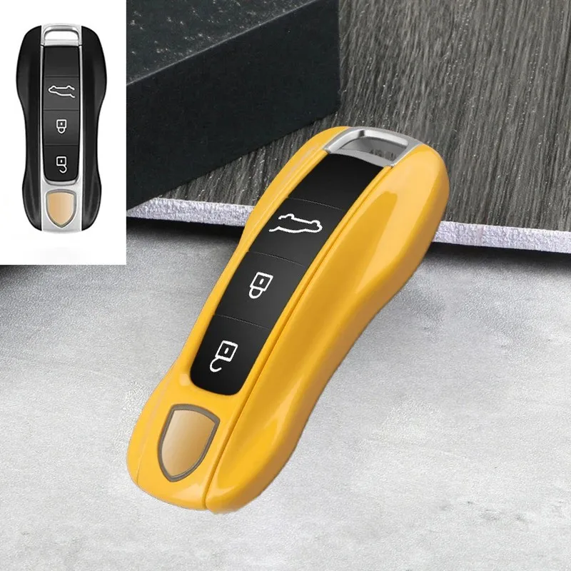 

Yellow Remote Key Shell Holder Cover For Porsche Cayenne Panamera Macan 911