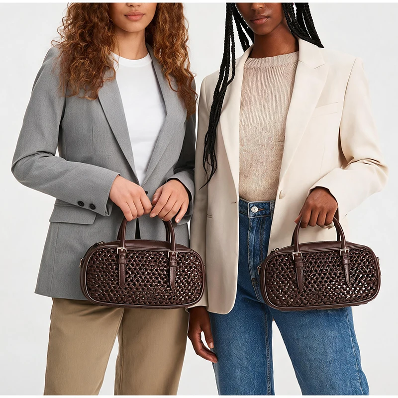 Designer Hollow Boston Bowling Umhängetasche, Vintage Handtasche mit Tragegriff für Damen, Leichte Vielseitige Tote Bag für den Arbeitsweg – Detail 7