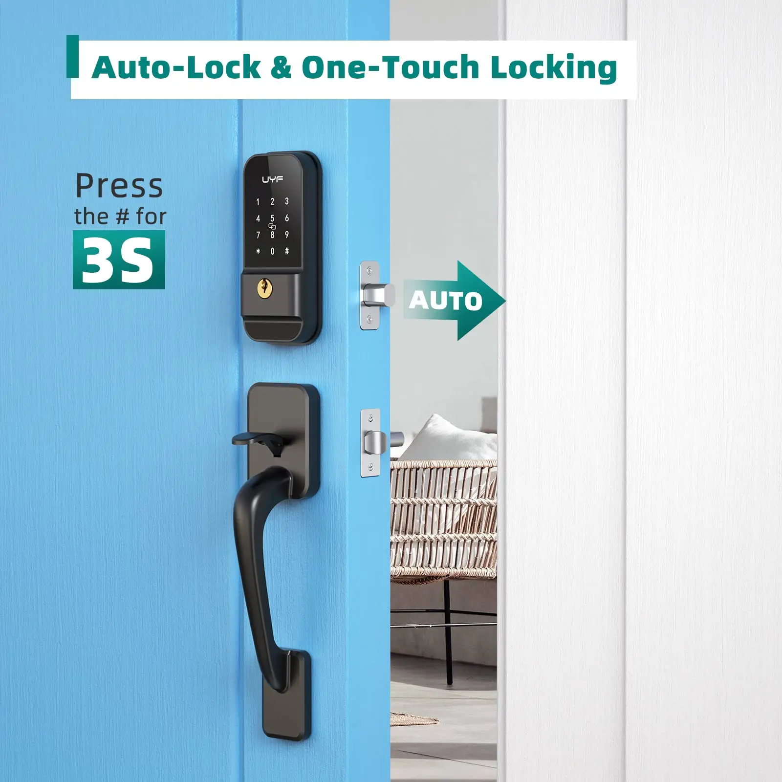 Keyless Entry Door Lock with Handle Set Digital Electronic Deadbolt Smart Lock Front Door Handle Pull Hardware For Home Hotel