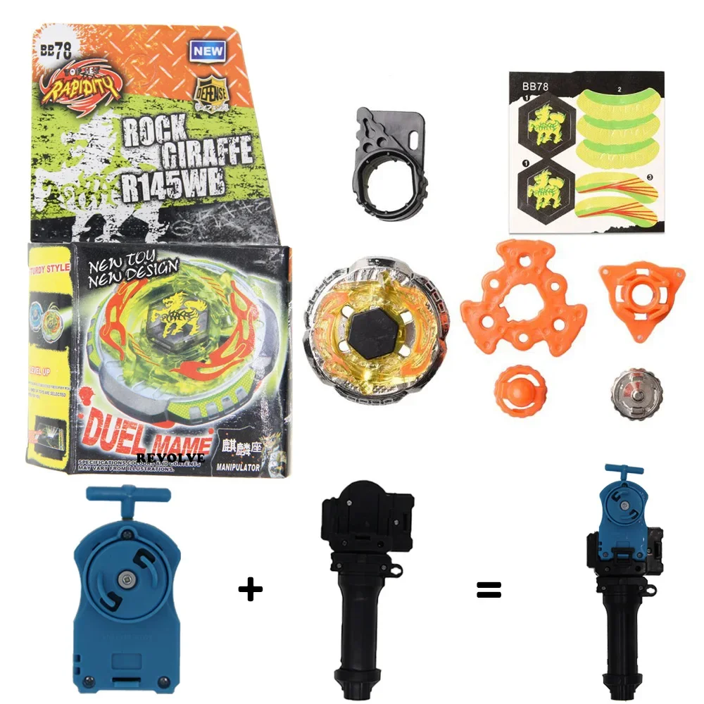 

green B-X TOUPIE BURST BEYBLADE METAL FUSION BB-78 Rock Zurafa Giraffe R145WB with grip +blue pull line