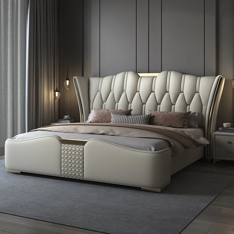 Leather Simple Double Bed Sheets Base Storage High Cheap Luxury Double Bed Mattress Modern Cama Matrimonial Bedroom Furniture
