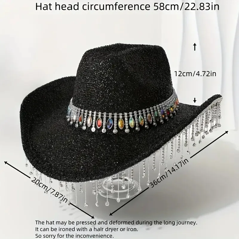 홍루안 글리터 코스튬 모자 성인용 & 카우보이 모자 여성용 라인스톤, 카우보이 코스프레 여성 액세서리 & 카우걸 캡