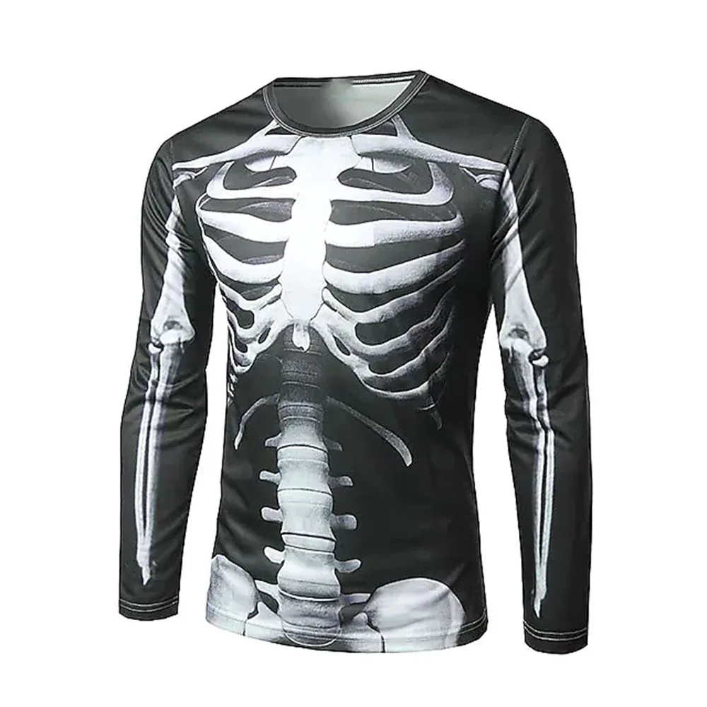 T Shirts Vintage Funny Human Skeleton 3D Printed Streetwear Loose  Men Long Sleeve Hip Hop Round Neck Oversized TShirt Clothing