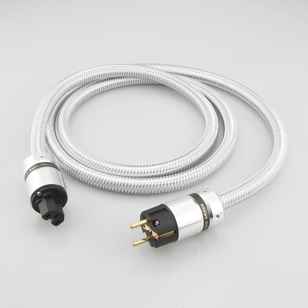 HiFi Audio AC Power Cable EU US Power Cord with Gold Plated Plug 14AWG Audiophile Power Cord, 125V, 15A