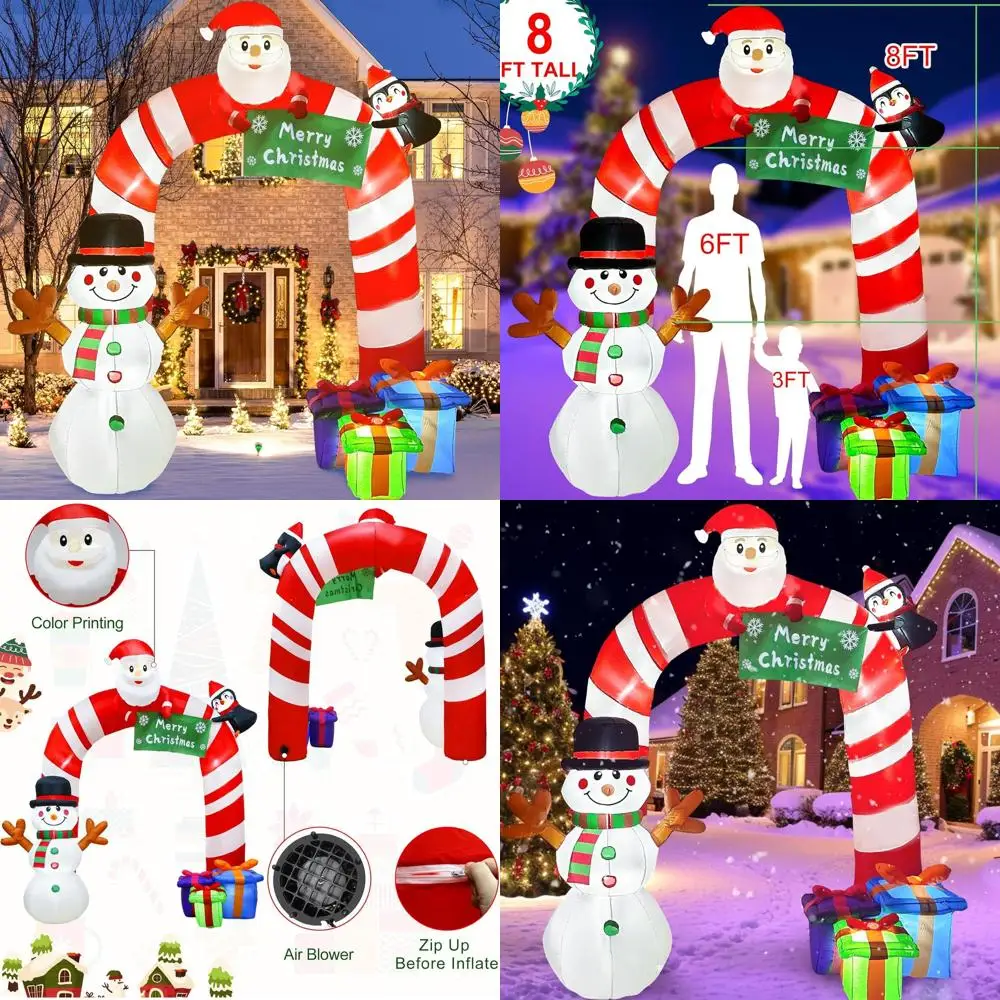 

Рождественская конфетная трость с подсветкой 8 футов и арка со снеговиком, надувной уличный праздничный декор для лужайки