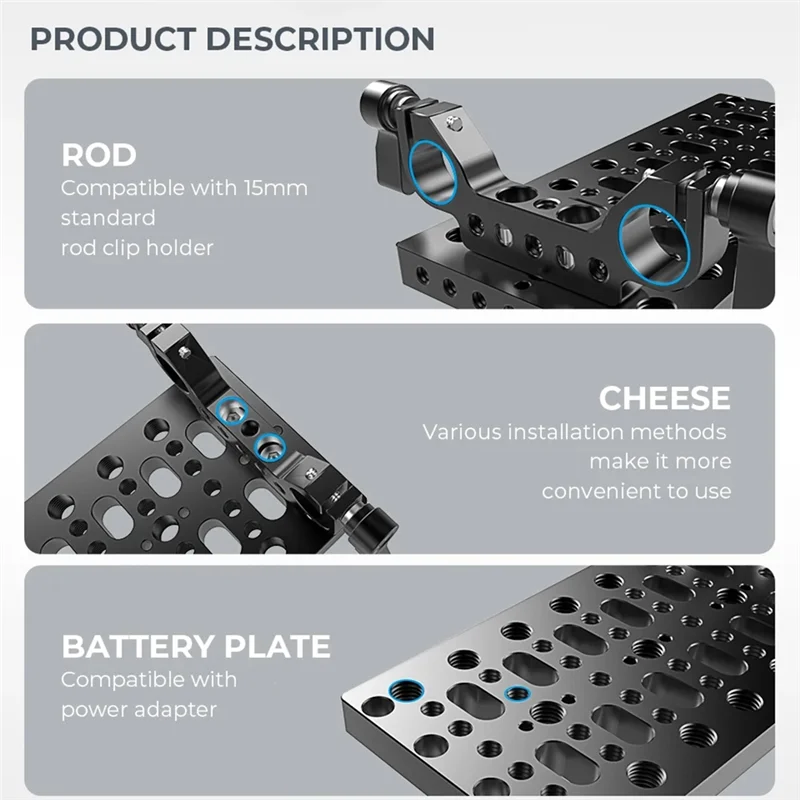 

【B74A】For V Lock Mount Battery Cheese Plate Backboard Plate With 19Mm Railblock Power Splitter Camera Accessories