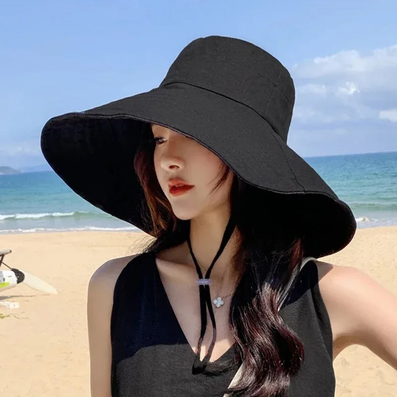 Japanese Sunshade Female Spring and Summer Sunscreen Free To Fold Big Brim Sun Hat Fisherman Hat Cover Face Oversized Hair