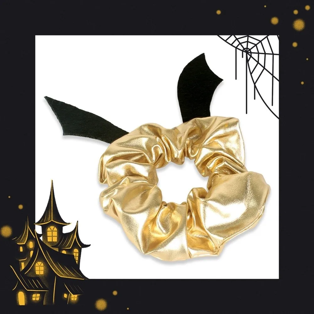 Coleteros de Halloween de alta elasticidad, metálicos brillantes en oro/plata, diadema con alas de murciélago, ligeros, con agarre fuerte, coletero de araña