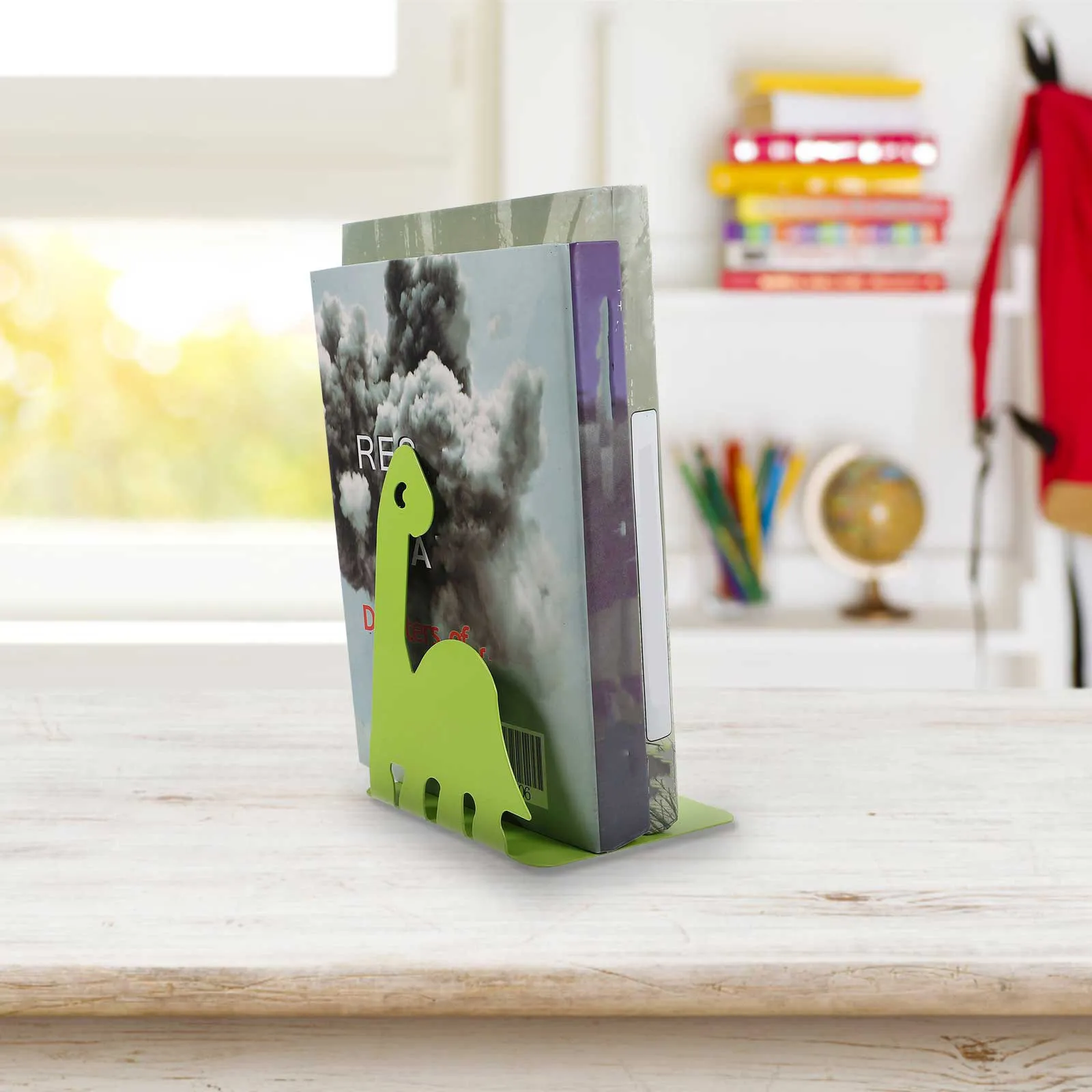 Metal Dinosaur Bookstand Green 6x5inch Adjustable Dividers Desktop Book Holder Rack Decorative Bookends Book Stopper