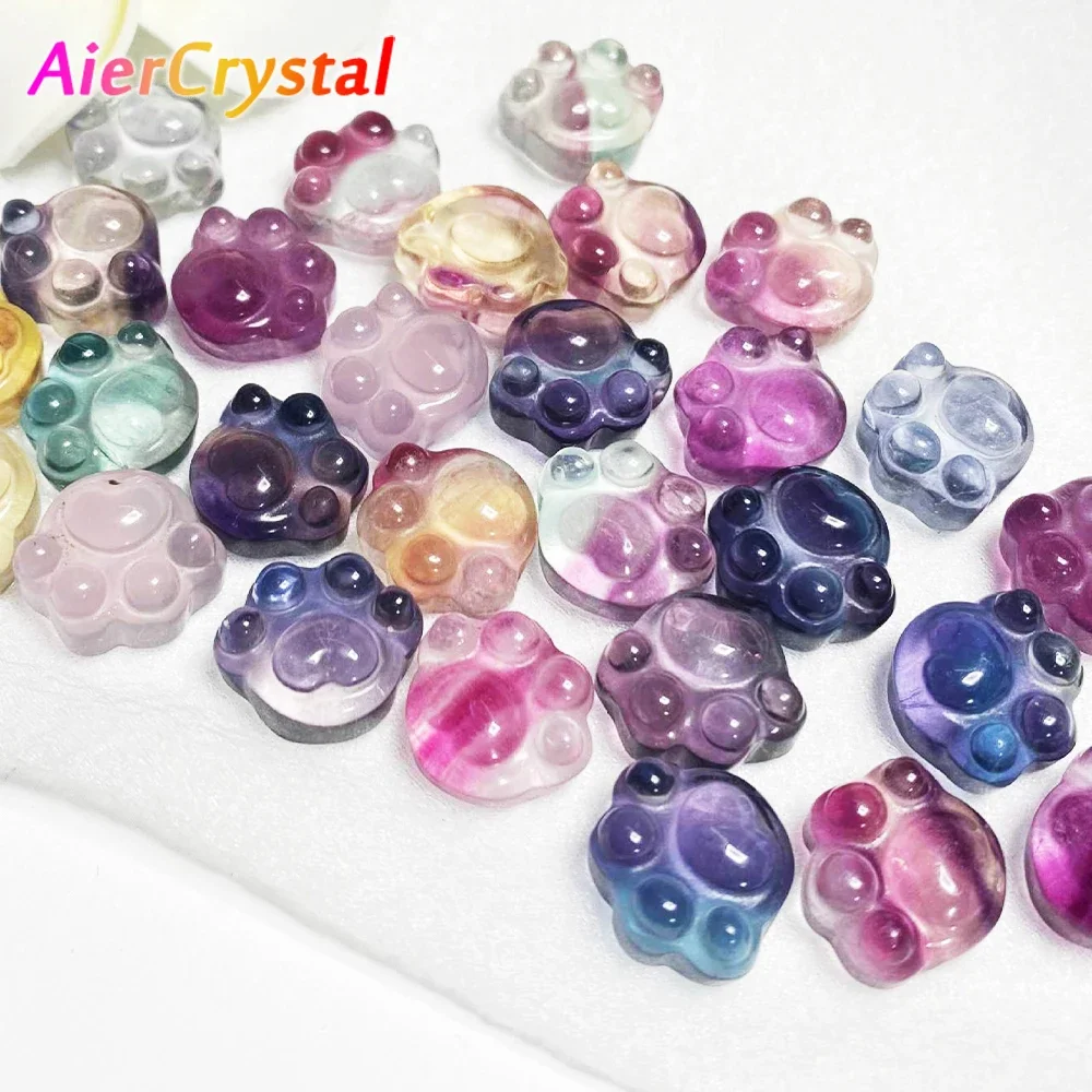 Natural Quartz Crystal Carved Rainbow Fluorite Kitten Claw Stone Lucky Healing Mineral DIY Necklace Bracelet Accessories Jewelry