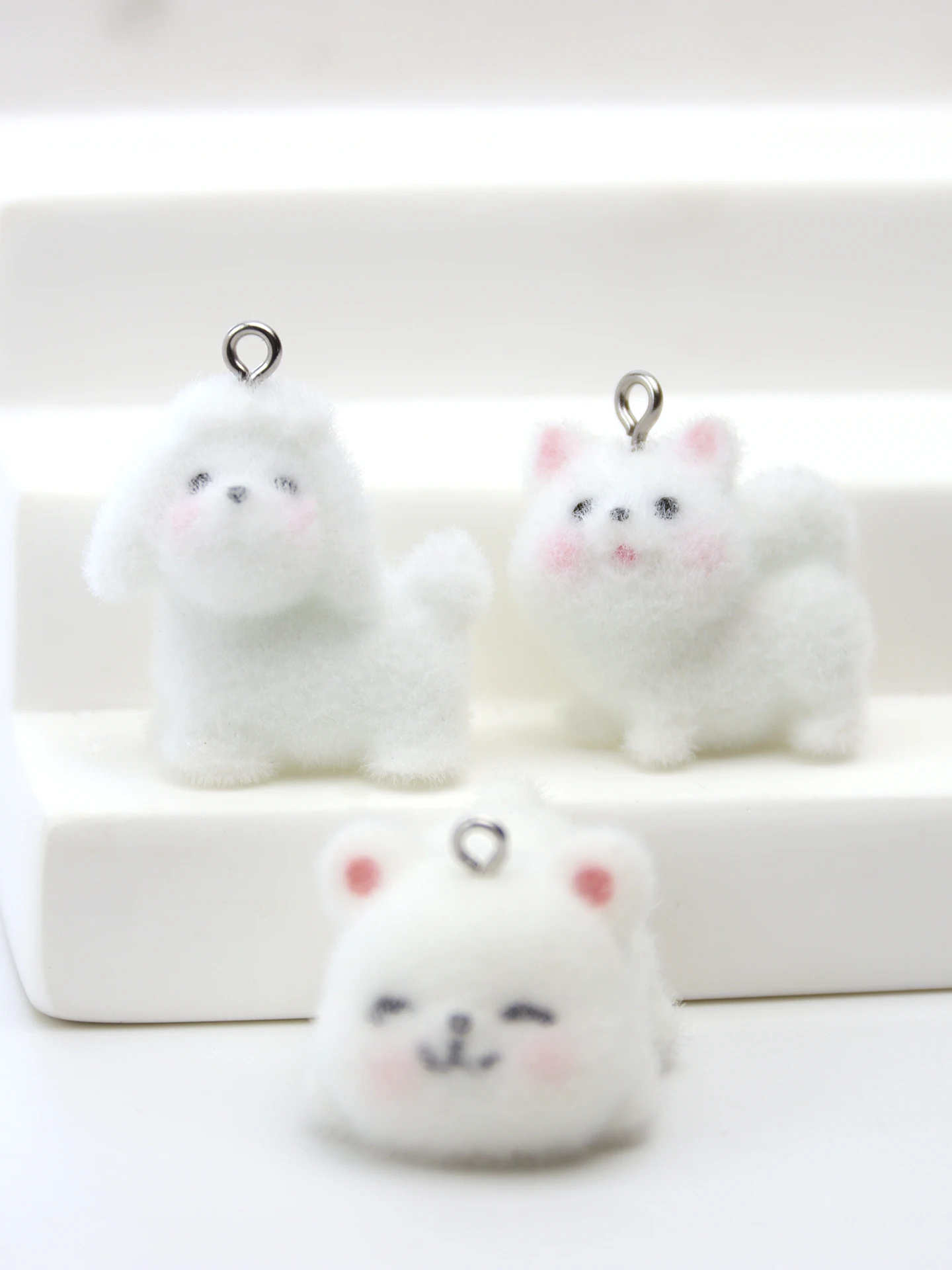 30pcs 3D Flocking Charms Cute Kittens and Puppies Animal Pendants for Making DIY Mobile Phone Case Accessories Wholesale