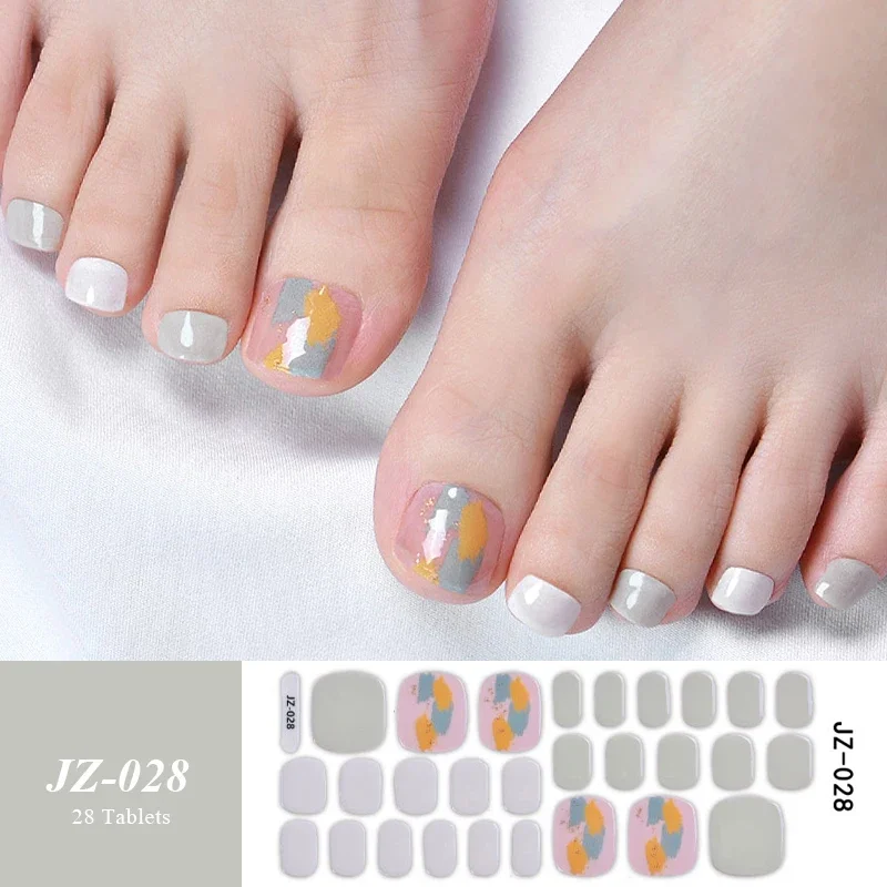 28 Punten Teen Semi-Geharde Gel Nagelsticker Voor Uv Led Lamp Voet Patch Nail Art Volledige Cover Zelfklevende Folie Stickers Nail Manicure