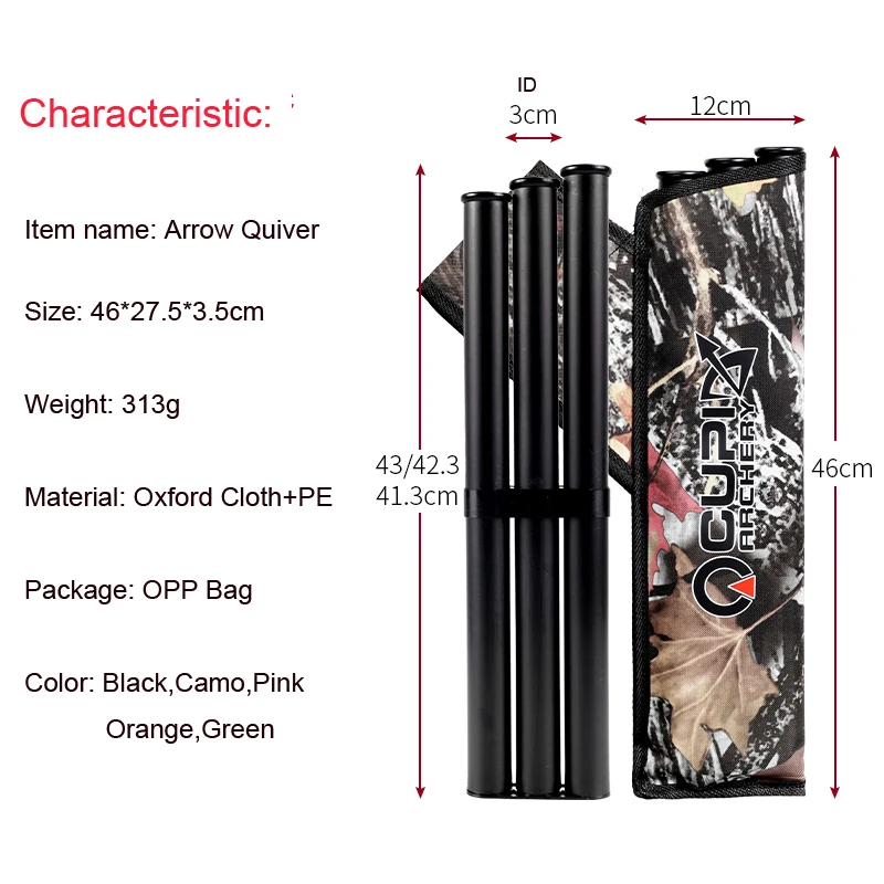 3 Tube Arrow Quiver Adjustable Bow Belt Waist Hanged Arrow Case Hunting Oxford Cloth