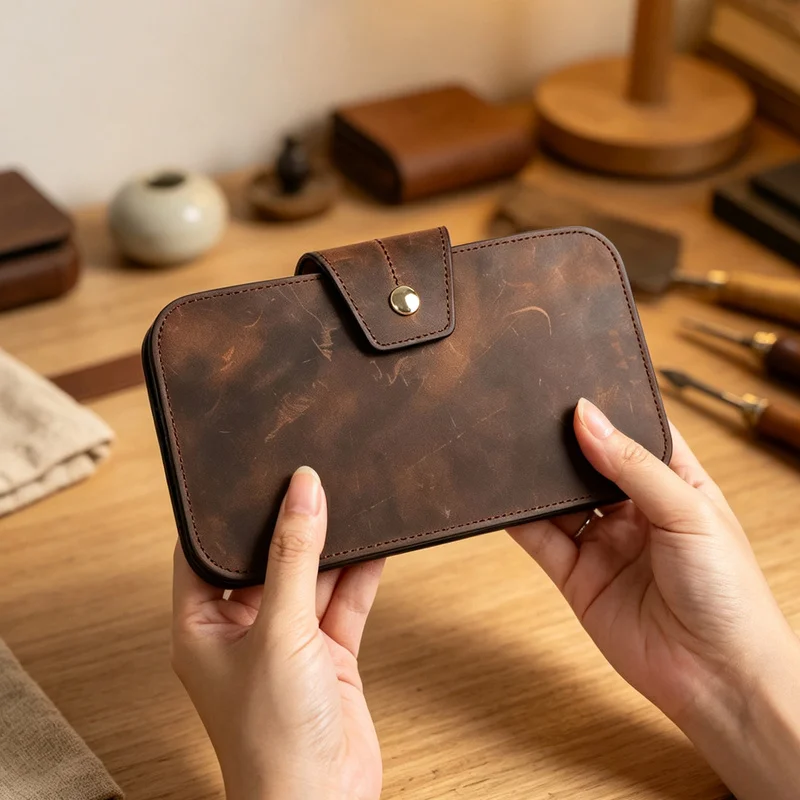 Universal High-End Soft Leather Slim Mobile Phone Pouch For Two Phones Double Clutch Bag Long Money Clip