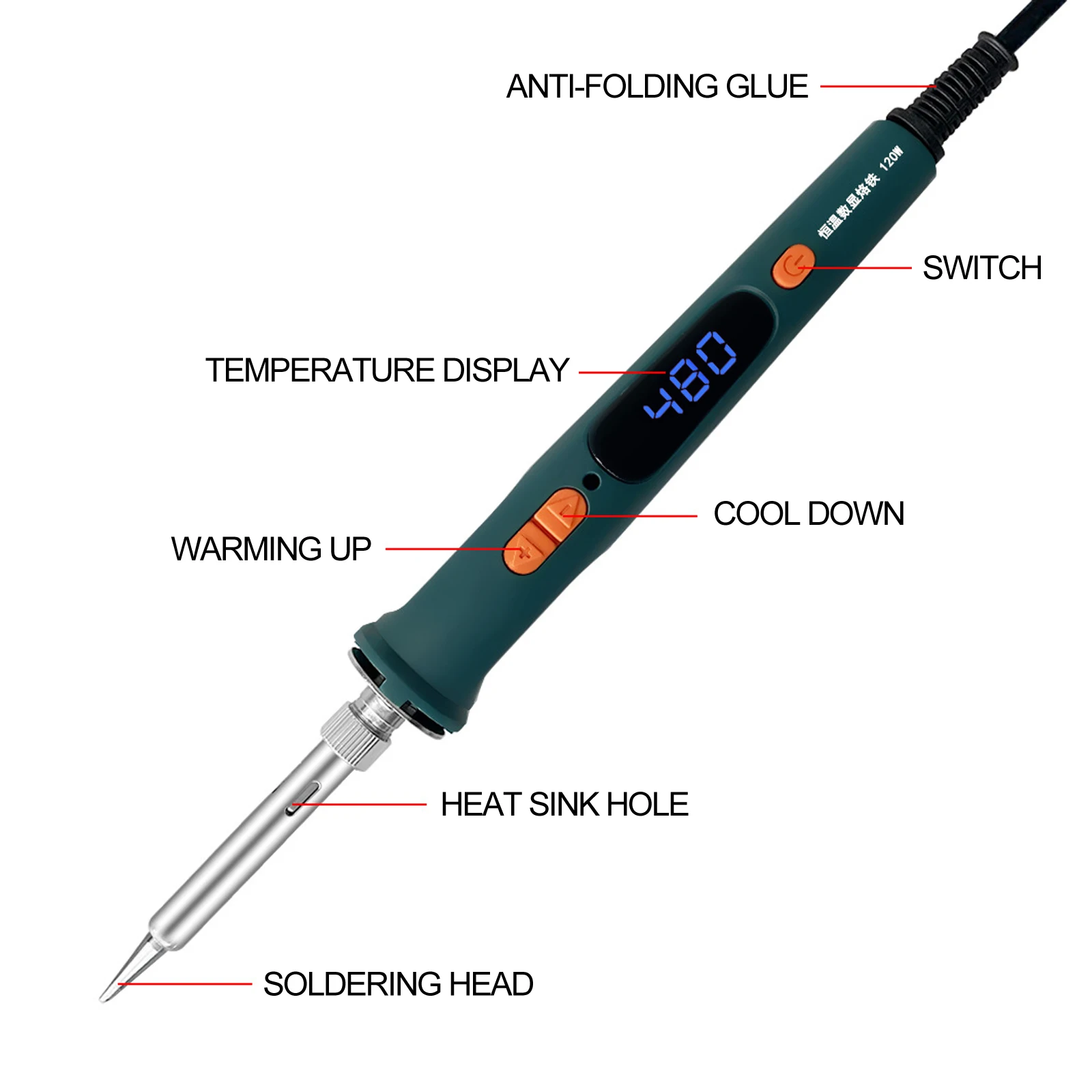 Imagem -03 - Lcd Digital Ajustável Pistola de Solda Ferramentas com Aquecimento Rápido Aquecedor Cerâmica Temperatura Elétrica Conjunto Ferro Solda 120w