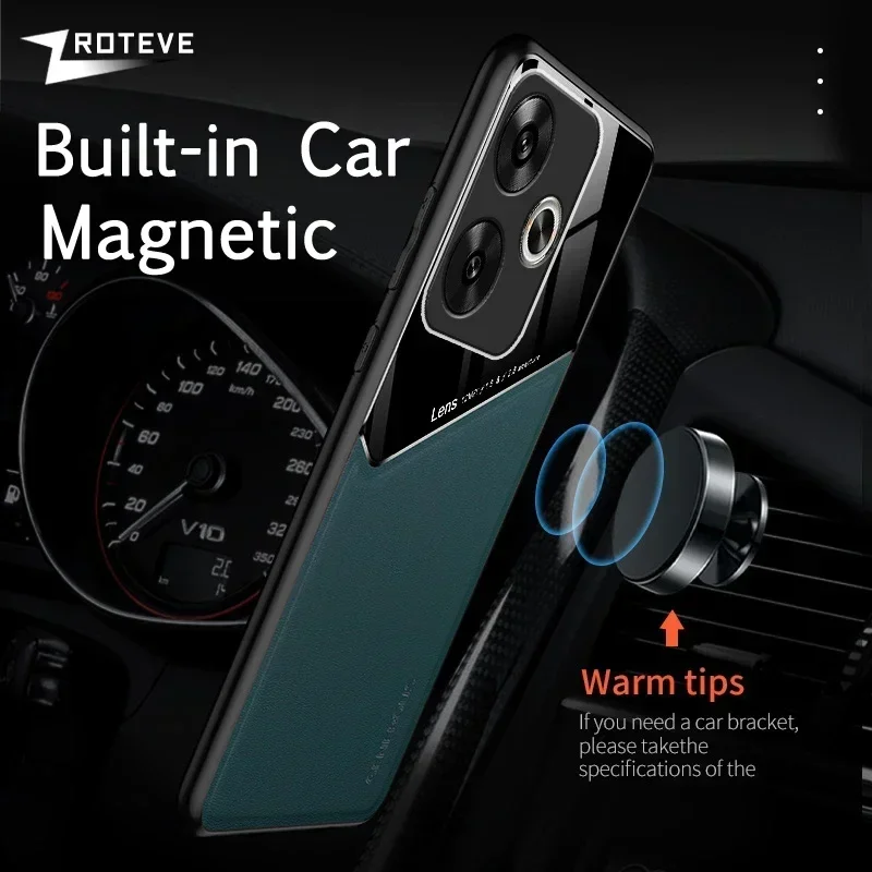 Dla PocoM6 Etui Zroteve PU Leather Car Magnetic Hard PC Cover Dla Xiaomi Poco M6 Pro Xiomi Mi Pocophone M5s M5s Etui na telefon