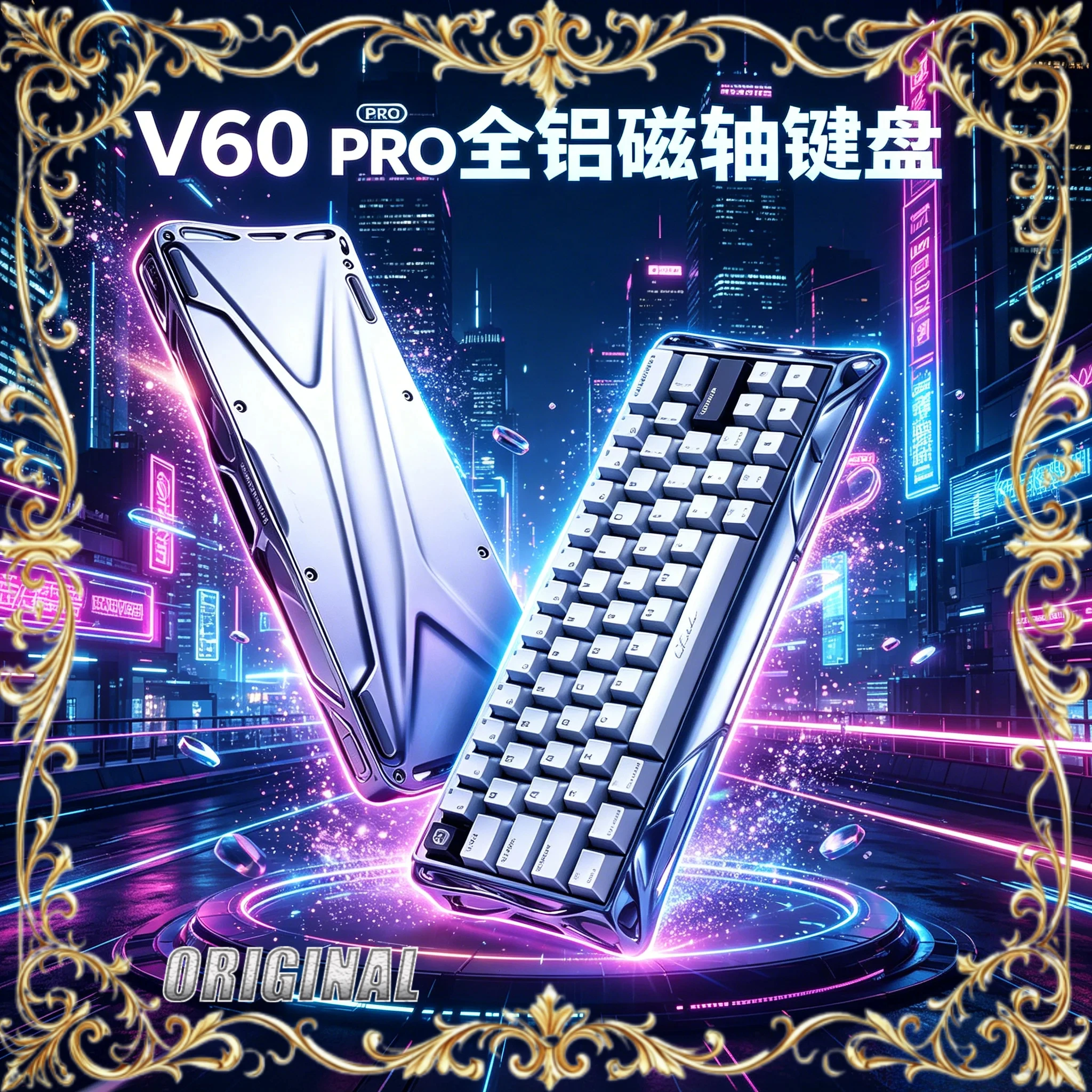 NOVO Teclado Mecânico GravaStar V60 Pro com Interruptor Magnético, Baixa Latência, Totalmente em Alumínio, Personalizável, 3 Modos, Acessórios para Te