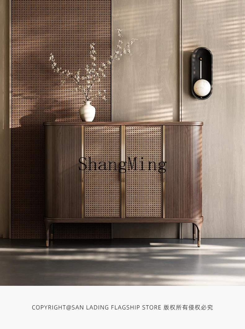 CL medieval walnut shoe cabinet retro rattan entrance villa living room home shoe cabinet storage